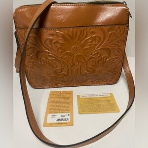 Patricia Nash Cognac Crossbody Genuine Tooled Leather Cowgirl Chic Western Vibe
